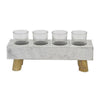 Cabo Accent Vase with 4 Glass Pots, Wood Legs, Gray Ceramic 15 Inch