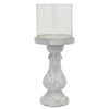 Kris Candle Holder with Hurricane Glass Top White Gray Ceramic 7 Inch