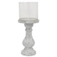 Kris Candle Holder with Hurricane Glass Top White Gray Ceramic 7 Inch