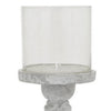Kris Candle Holder with Hurricane Glass Top White Gray Ceramic 7 Inch