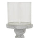 Kris Candle Holder with Hurricane Glass Top White Gray Ceramic 7 Inch