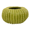 Decorative Planter, Melon Shape, Vertical Ribbed Texture, Green Ceramic