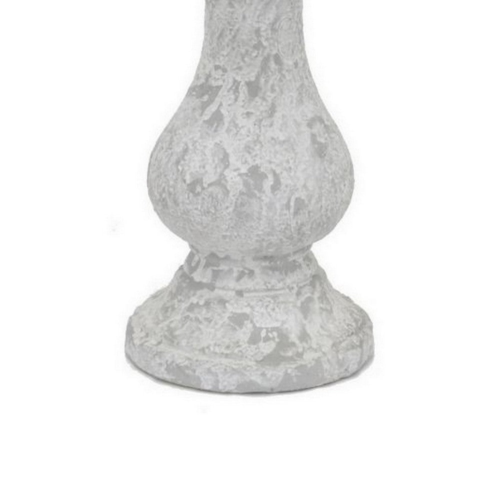 Kris Candle Holder with Hurricane Glass Top White Gray Ceramic 7 Inch