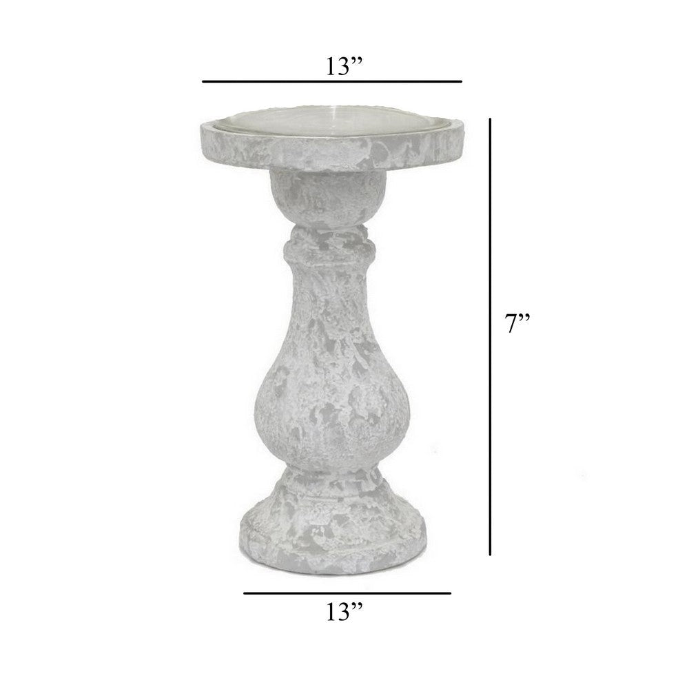 Kris Candle Holder with Hurricane Glass Top White Gray Ceramic 7 Inch