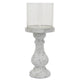 Kris Candle Holder with Hurricane Glass Top, White Gray Ceramic 7 Inch