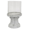 Kris Candle Holder Hurricane Glass Top White Gray Ceramic 14 Inch