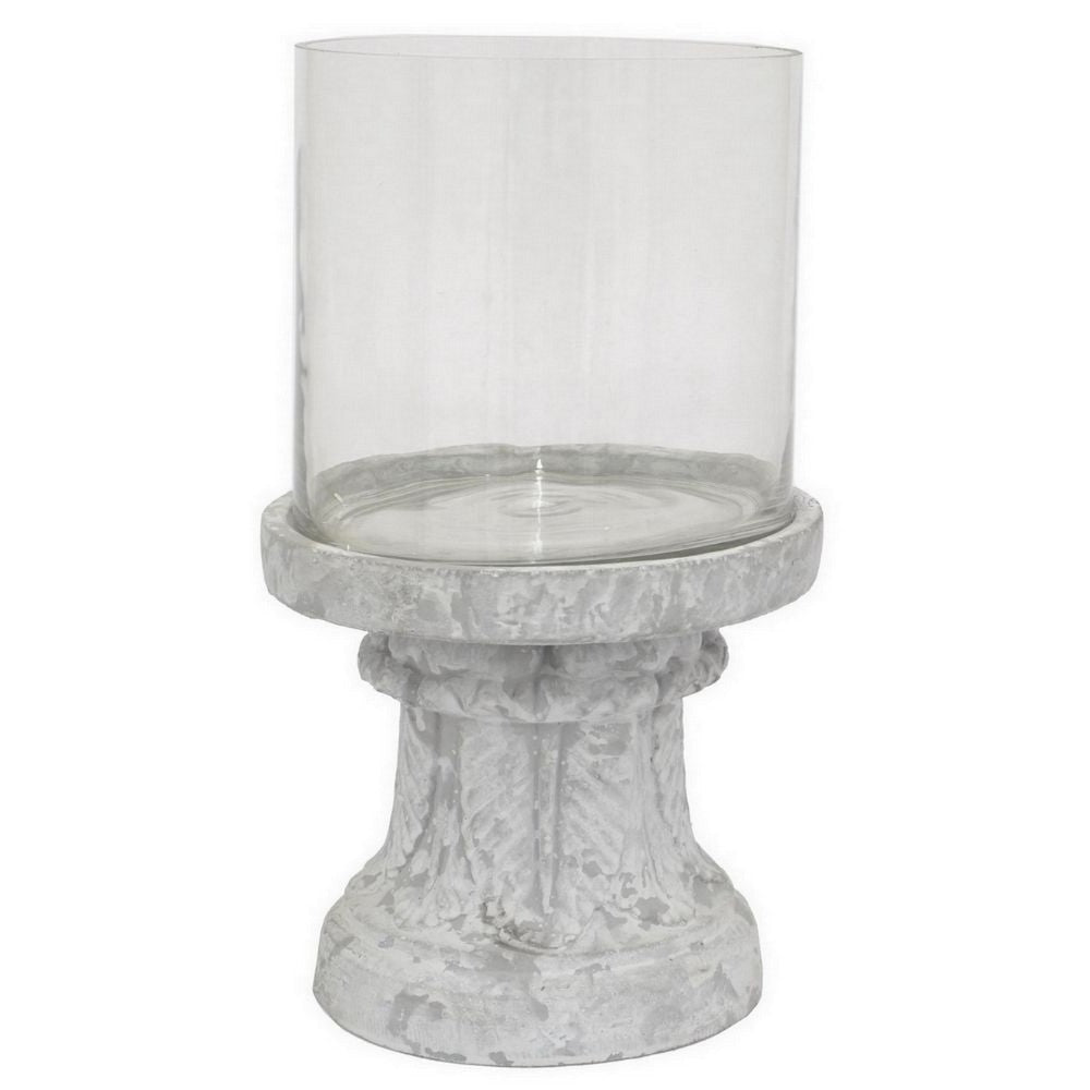 Kris Candle Holder Hurricane Glass Top White Gray Ceramic 14 Inch