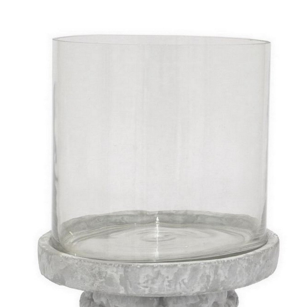 Kris Candle Holder Hurricane Glass Top White Gray Ceramic 14 Inch