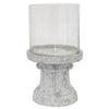 Kris Candle Holder, Hurricane Glass Top, White Gray Ceramic 14 Inch
