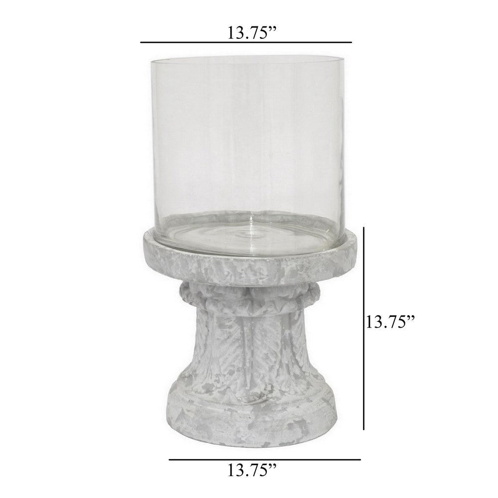 Kris Candle Holder Hurricane Glass Top White Gray Ceramic 14 Inch