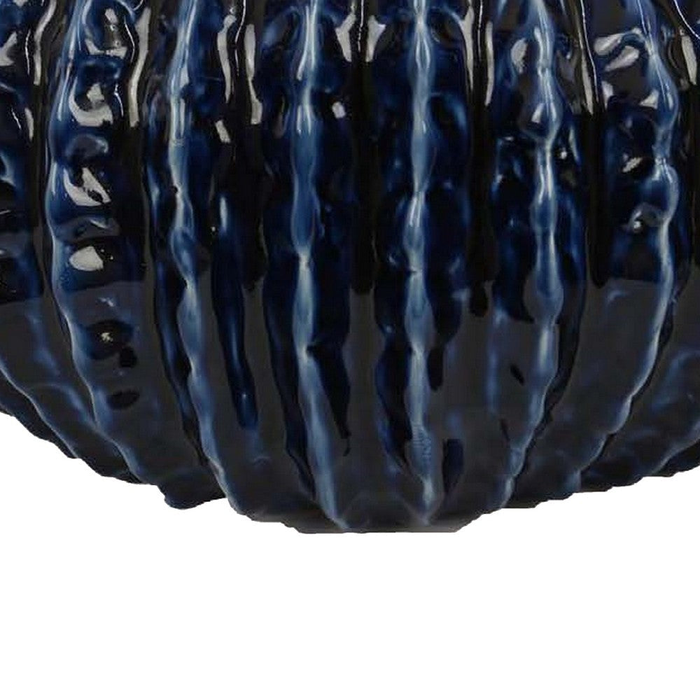Harry Round Planter Vase Textured Design Blue Ceramic 13 Inch BM330150