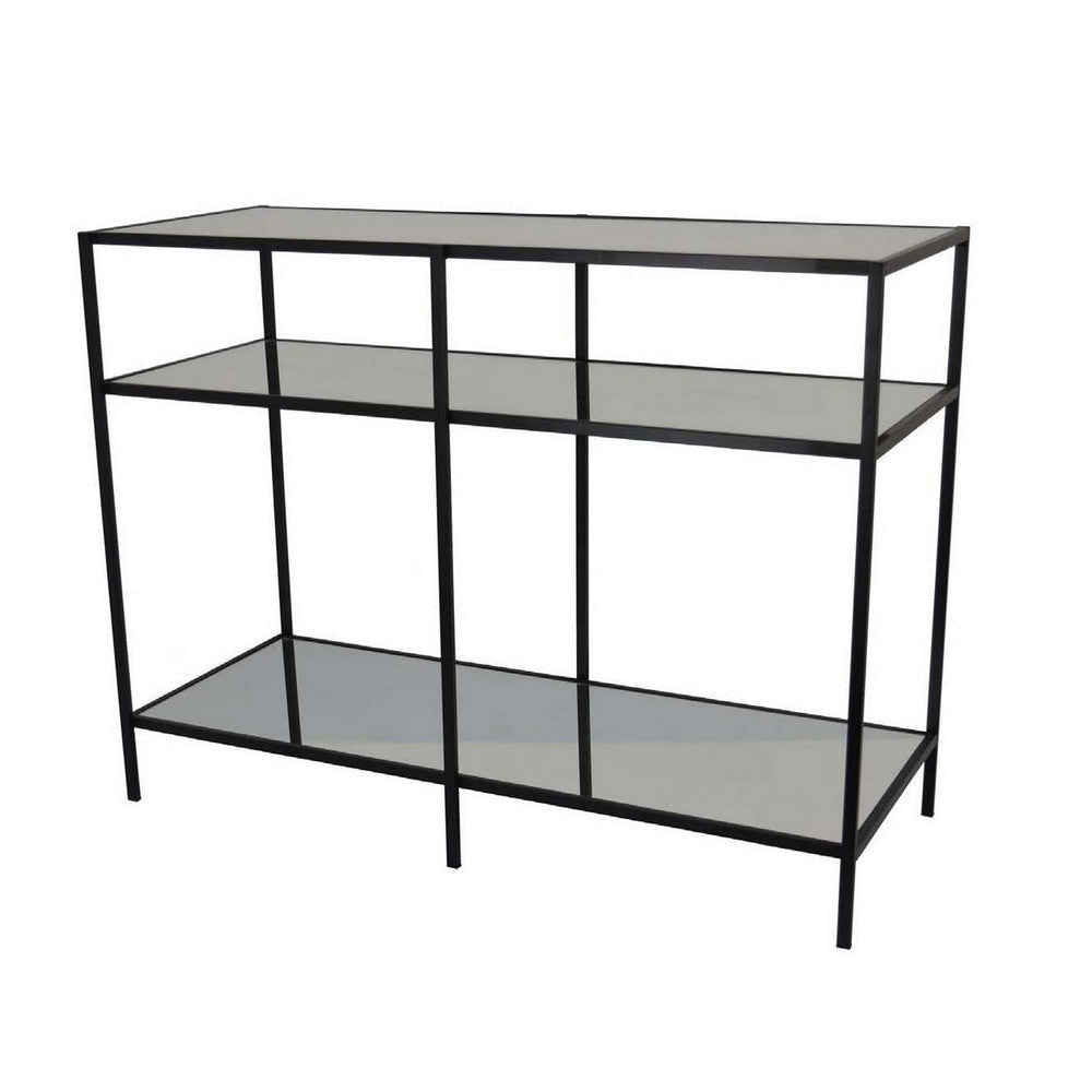 Gwen Plant Stand with 3 Mirrored Shelves Black Metal Frame 40 Inch BM330151