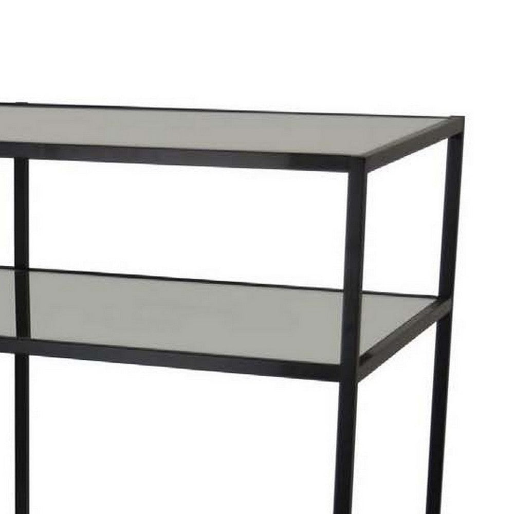Gwen Plant Stand with 3 Mirrored Shelves Black Metal Frame 40 Inch BM330151