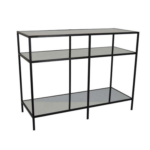 Gwen Plant Stand with 3 Mirrored Shelves, Black Metal Frame 40 Inch