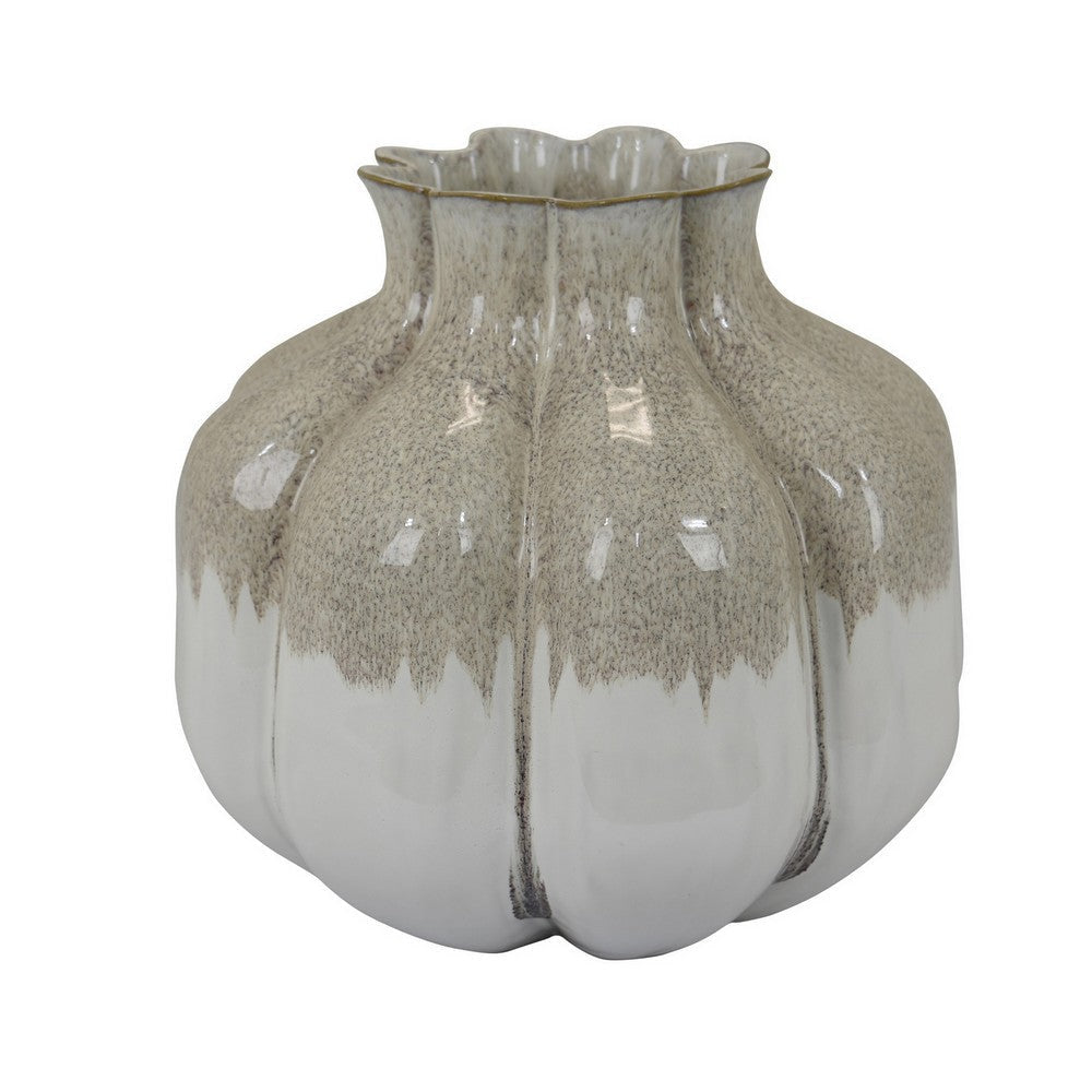 Roxy Rounded Vase with Scalloped Rim Multi Colored Ceramic 11 Inch BM330159