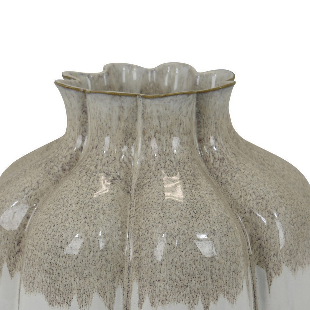 Roxy Rounded Vase with Scalloped Rim Multi Colored Ceramic 11 Inch BM330159