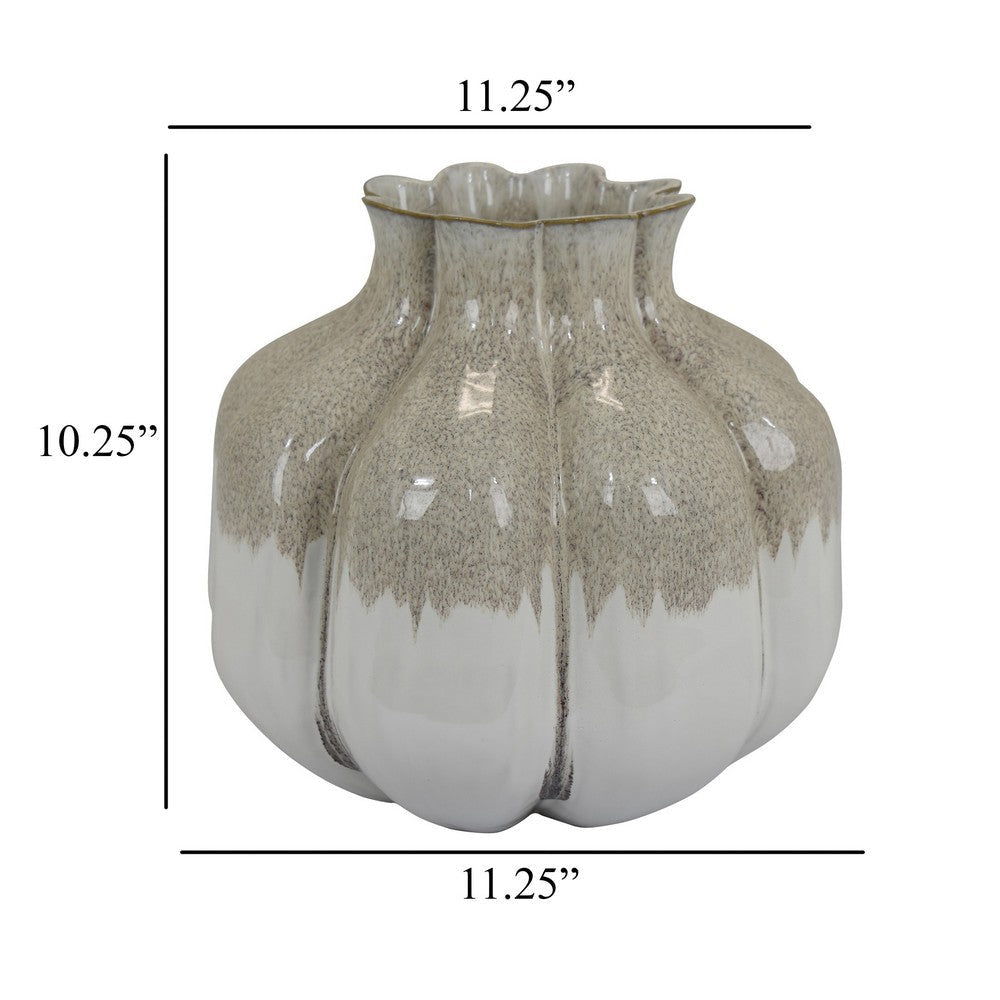 Roxy Rounded Vase with Scalloped Rim Multi Colored Ceramic 11 Inch BM330159