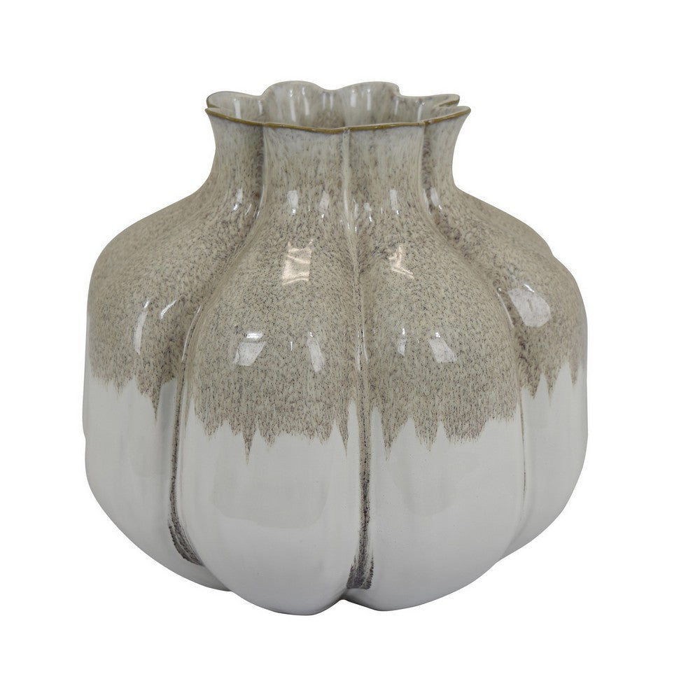Roxy Rounded Vase with Scalloped Rim, Multi Colored Ceramic 11 Inch