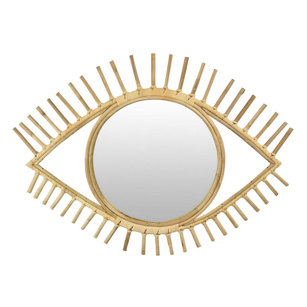 Eric Round Mirror Wall Decor Eye Shaped Brown Natural Fiber 34 Inch BM330160