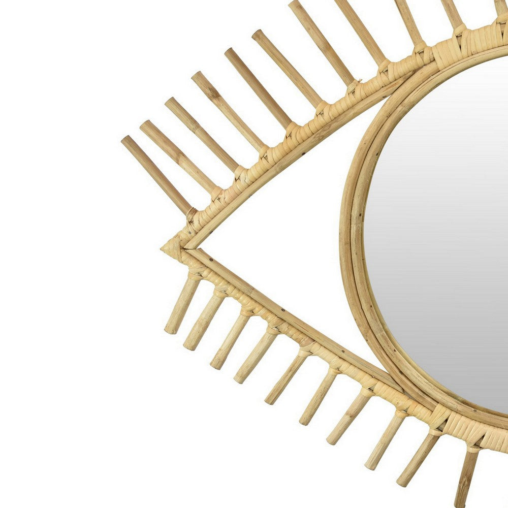 Eric Round Mirror Wall Decor Eye Shaped Brown Natural Fiber 34 Inch BM330160
