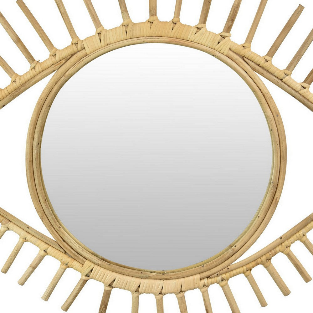 Eric Round Mirror Wall Decor Eye Shaped Brown Natural Fiber 34 Inch BM330160