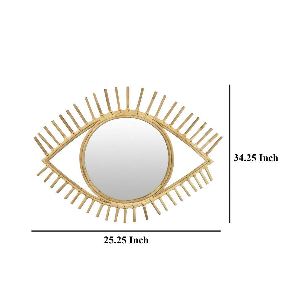 Eric Round Mirror Wall Decor Eye Shaped Brown Natural Fiber 34 Inch BM330160