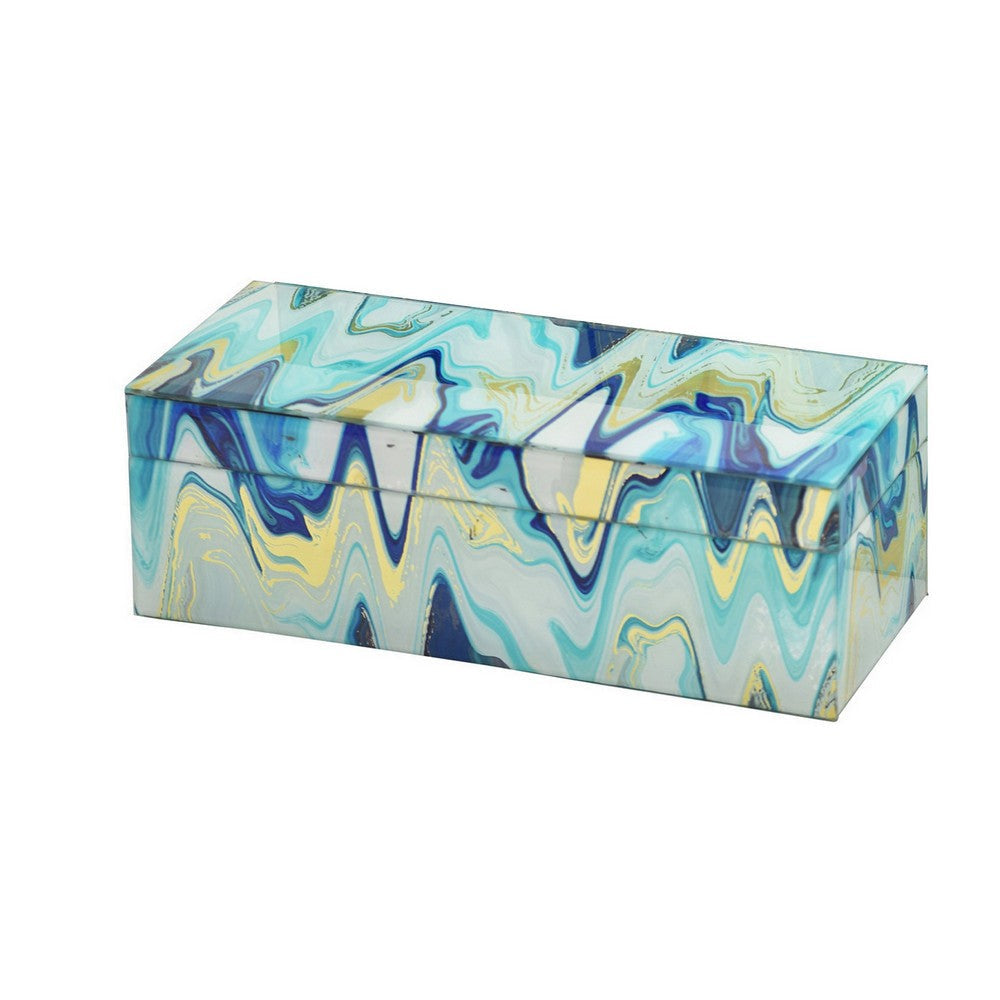 Jenny Small Decorative Box Set of 2 Abstract Marbled Teal Blue Glass