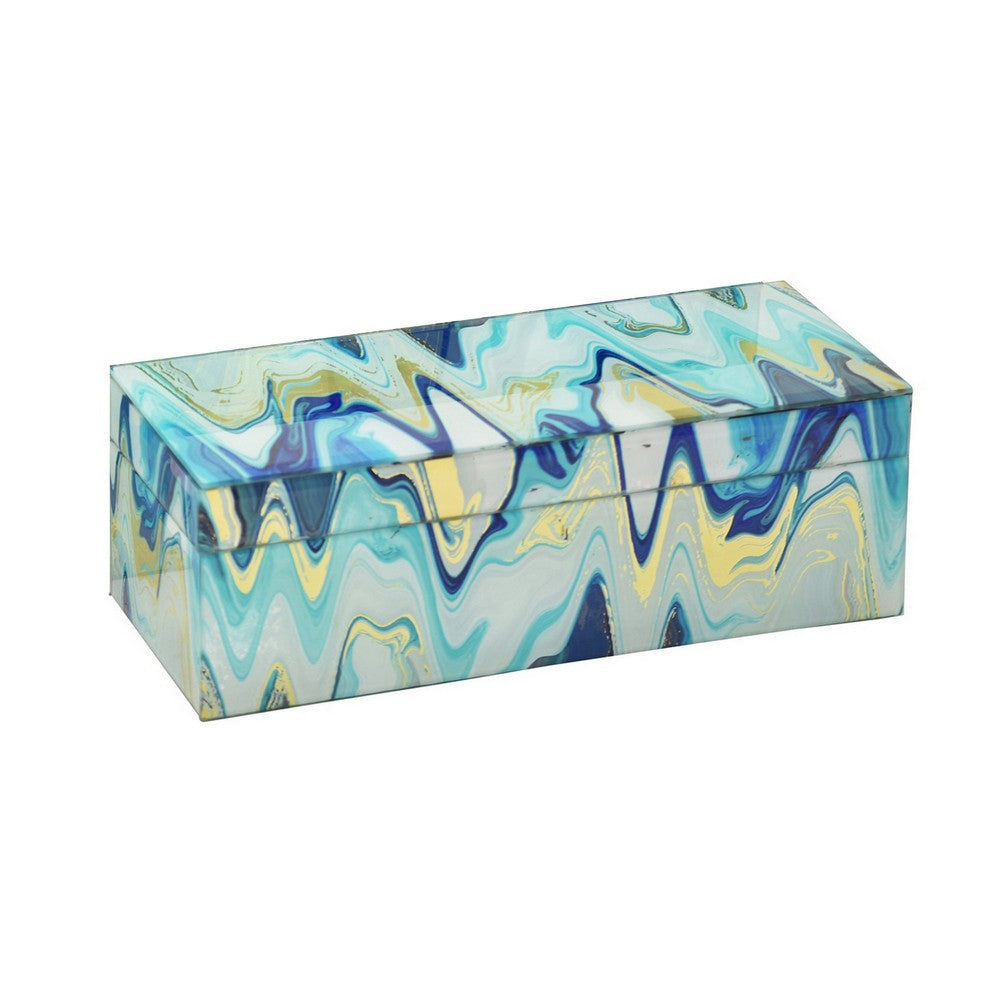 Jenny Small Decorative Box Set of 2 Abstract Marbled Teal Blue Glass
