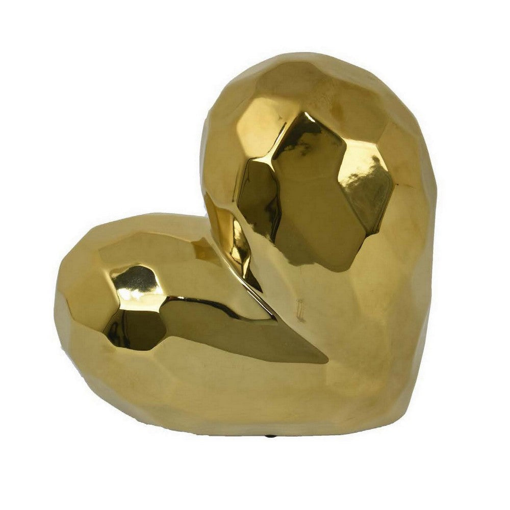 Dina Gold Heart Tabletop Decor Golden Ceramic 12 Inch BM330167