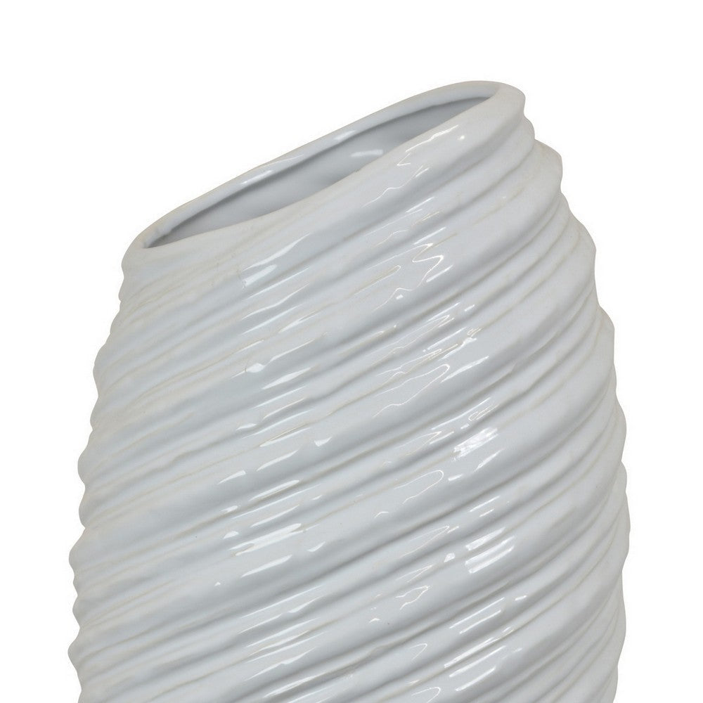 Avery Tall Modern Vase Angled Spiral Design White Ceramic 17 Inch