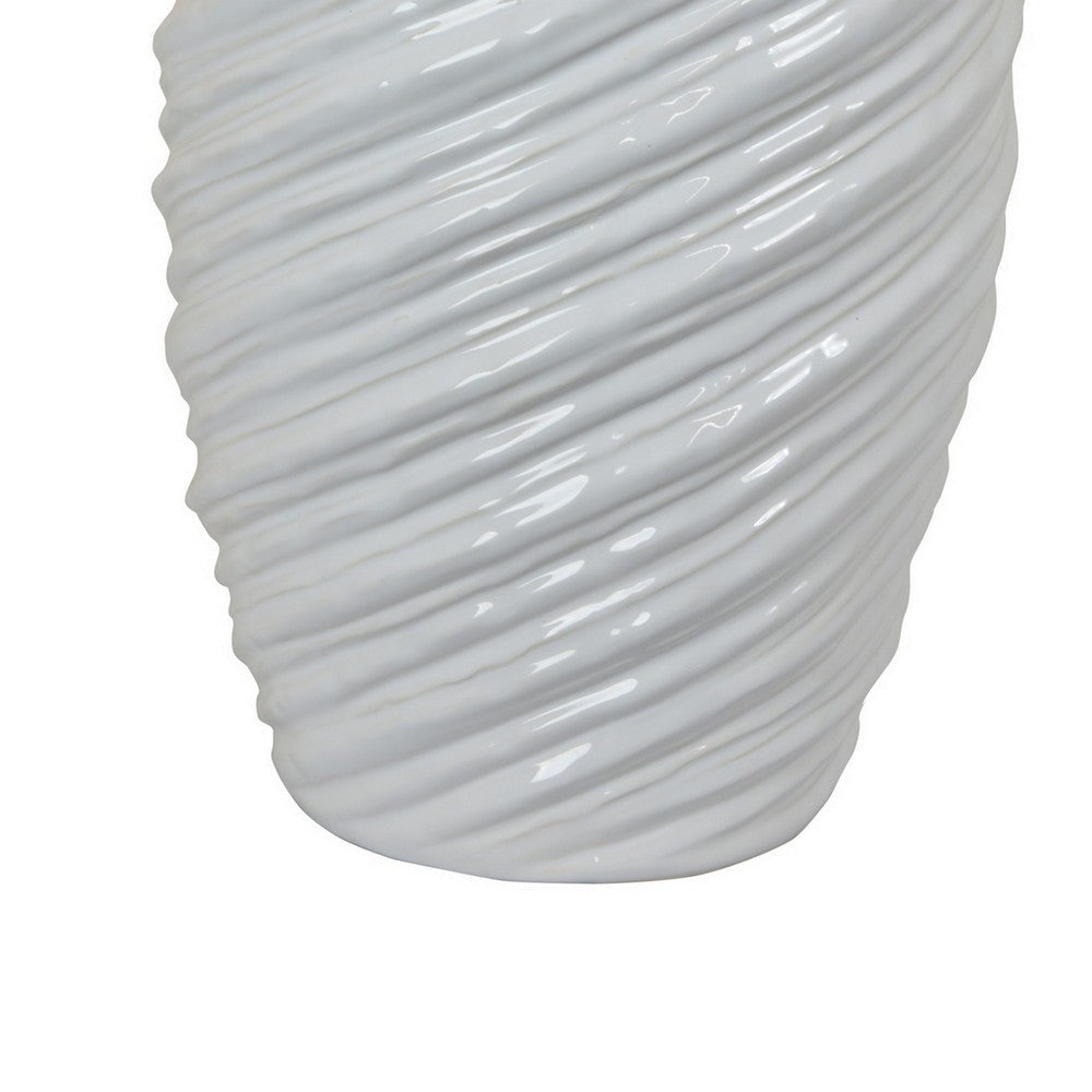 Avery Tall Modern Vase Angled Spiral Design White Ceramic 17 Inch