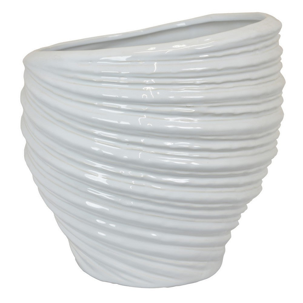 Avery Round Modern Vase Spiral Turned Design White Ceramic 17 Inch