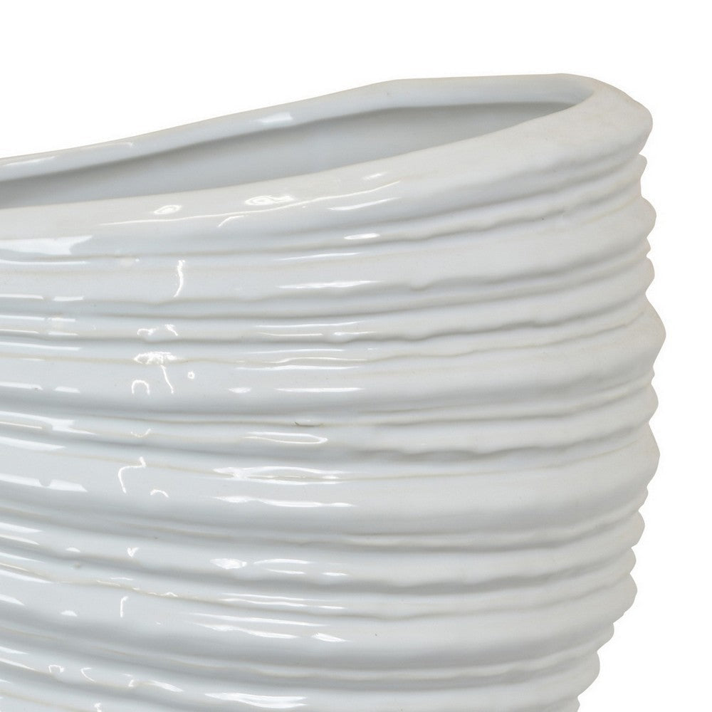 Avery Round Modern Vase Spiral Turned Design White Ceramic 17 Inch
