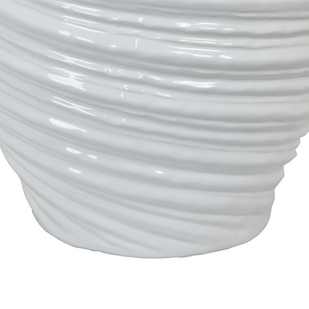 Avery Round Modern Vase Spiral Turned Design White Ceramic 17 Inch