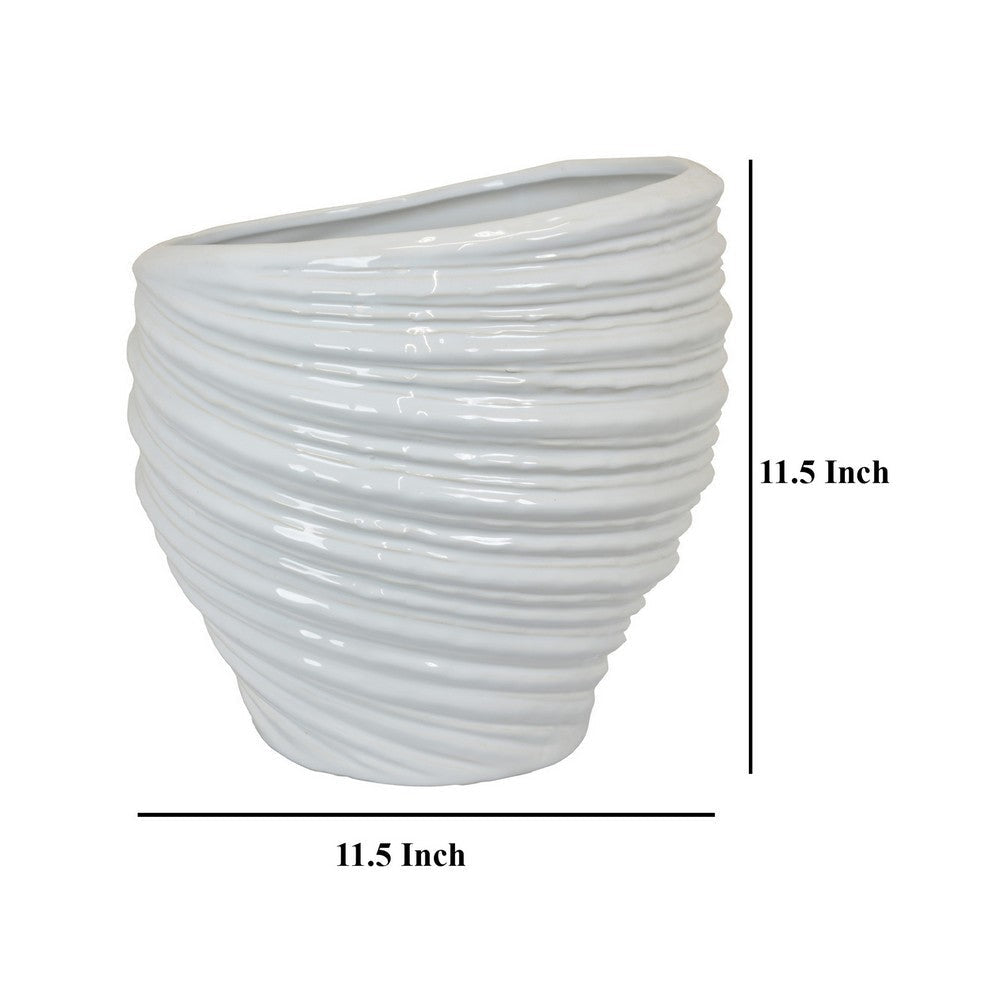 Avery Round Modern Vase Spiral Turned Design White Ceramic 17 Inch