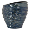 Avery Round Modern Vase Spiral Turned Design Blue Ceramic 17 Inch