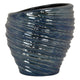 Avery Round Modern Vase Spiral Turned Design Blue Ceramic 17 Inch