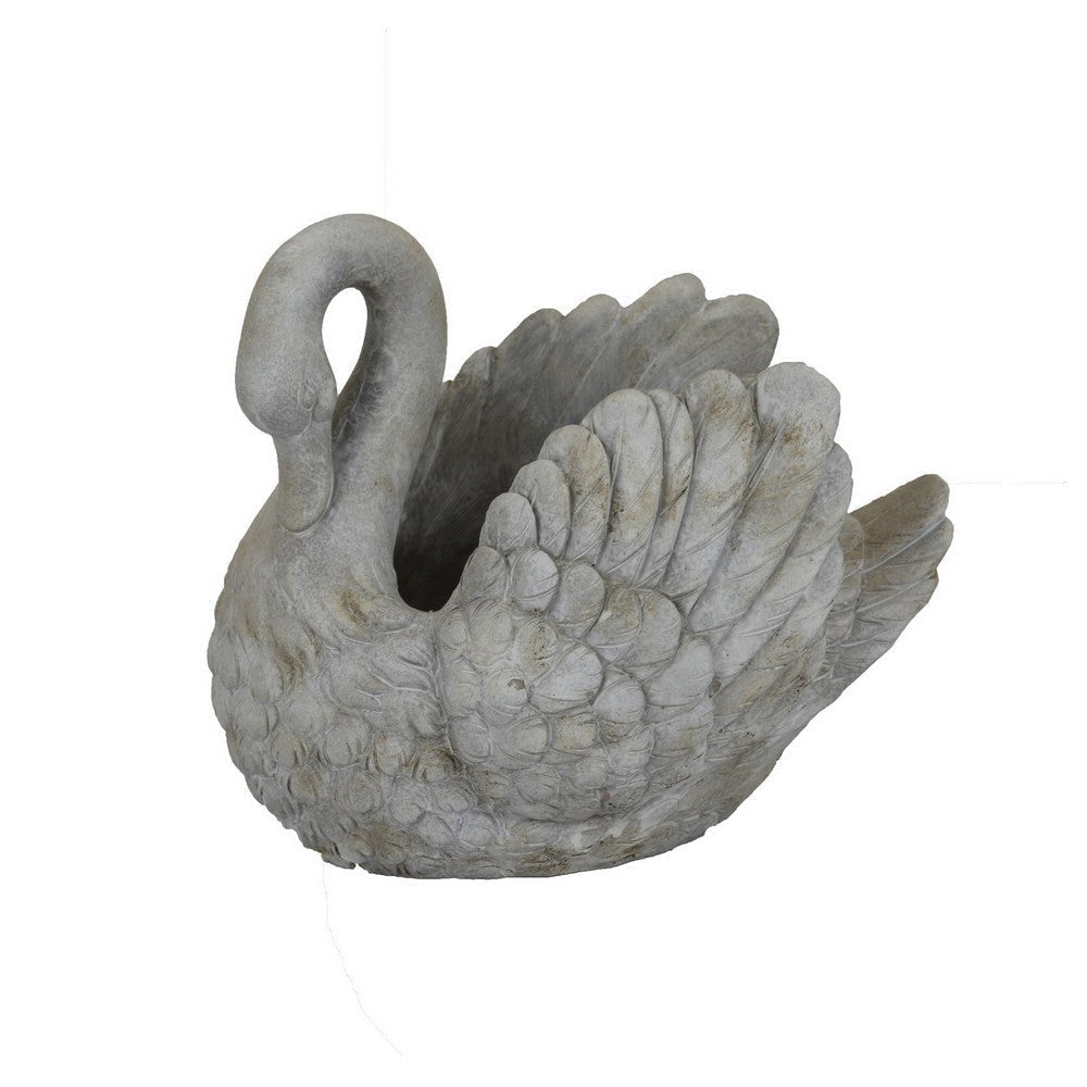 Jina Planter with Swan Sculpted Details Gray Terracotta 10 Inch