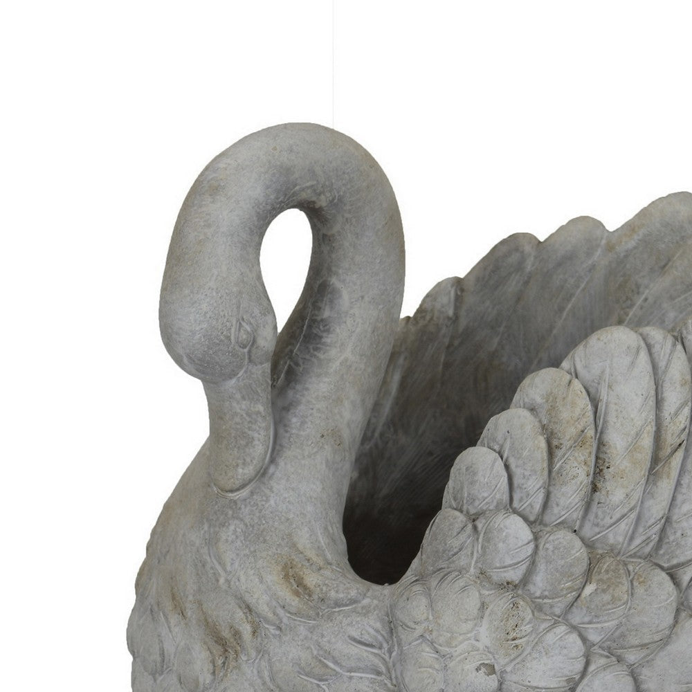 Jina Planter with Swan Sculpted Details Gray Terracotta 10 Inch