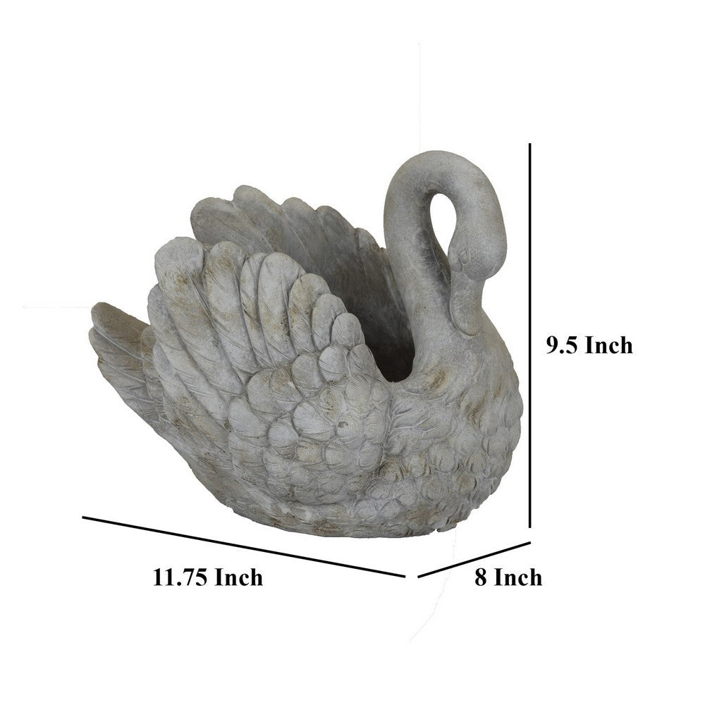 Jina Planter with Swan Sculpted Details Gray Terracotta 10 Inch