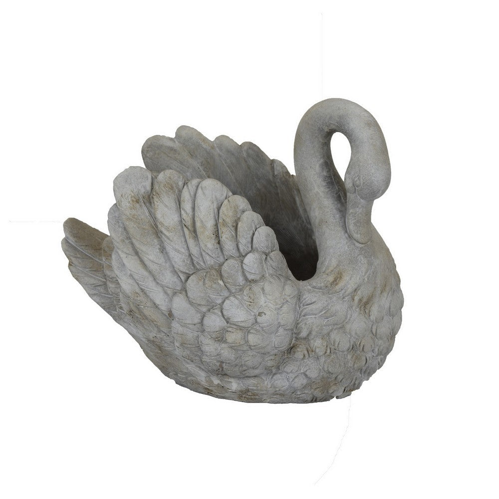 Jina Planter with Swan Sculpted Details, Gray Terracotta 10 Inch
