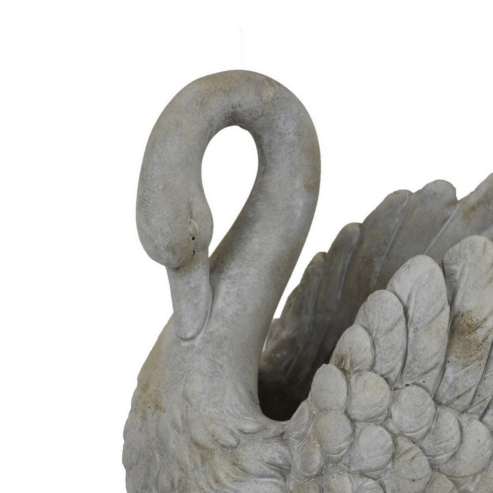 Jina Large Planter with Swan Sculpted Details Gray Terracotta 12 Inch