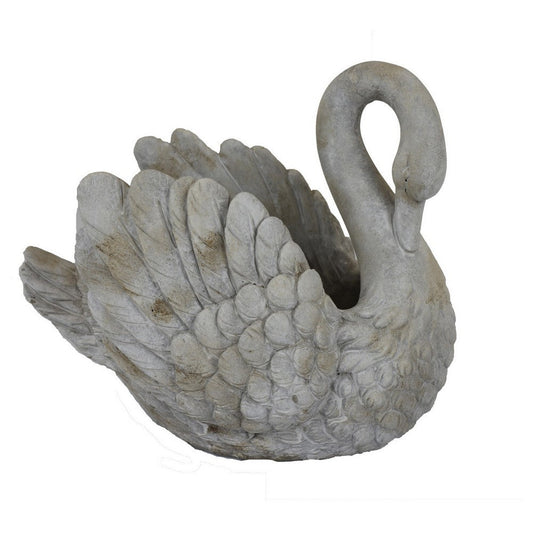 Jina Large Planter with Swan Sculpted Details, Gray Terracotta 12 Inch