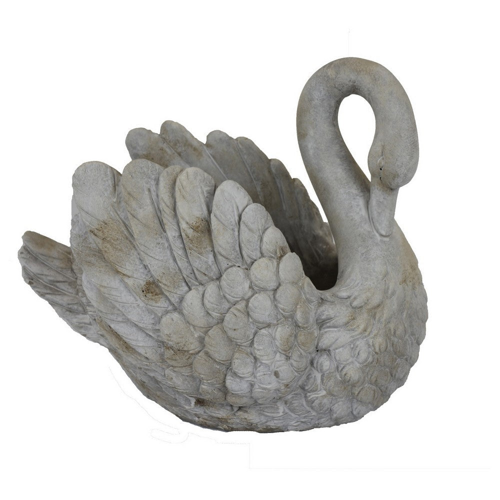 Jina Large Planter with Swan Sculpted Details, Gray Terracotta 12 Inch