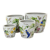 Kerry Planter Pot Set of 4 Floral Bird Pattern White Green Ceramic BM330176
