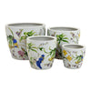 Kerry Planter Pot Set of 4, Floral Bird Pattern, White Green Ceramic