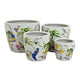 Kerry Planter Pot Set of 4, Floral Bird Pattern, White Green Ceramic