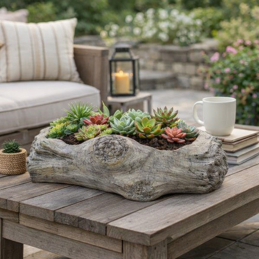 Paul Accent Planter with Driftwood Like Design Gray Terracotta 16 Inch
