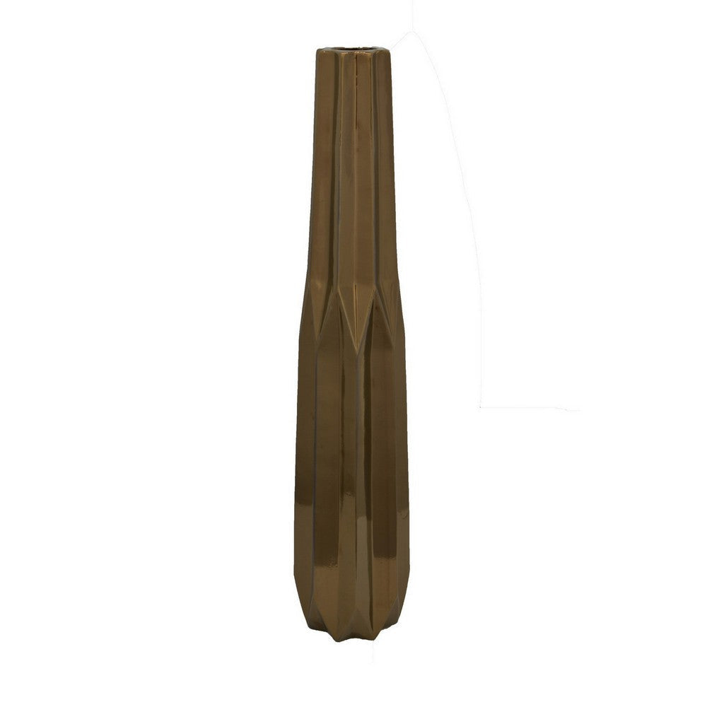 Tasha Vase with Geometric Design Slim Profile Bronze Ceramic 32 Inch BM330181
