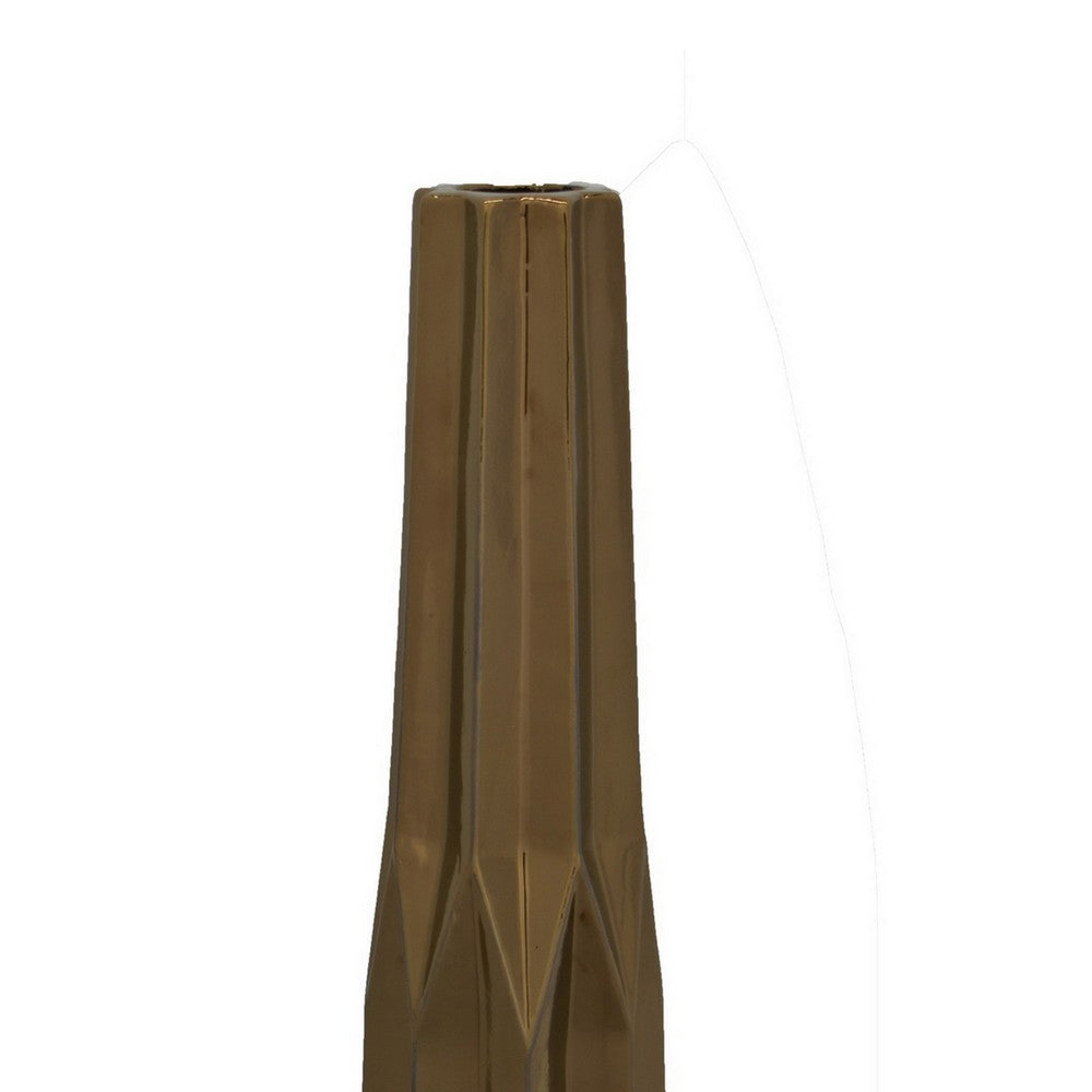 Tasha Vase with Geometric Design Slim Profile Bronze Ceramic 32 Inch BM330181
